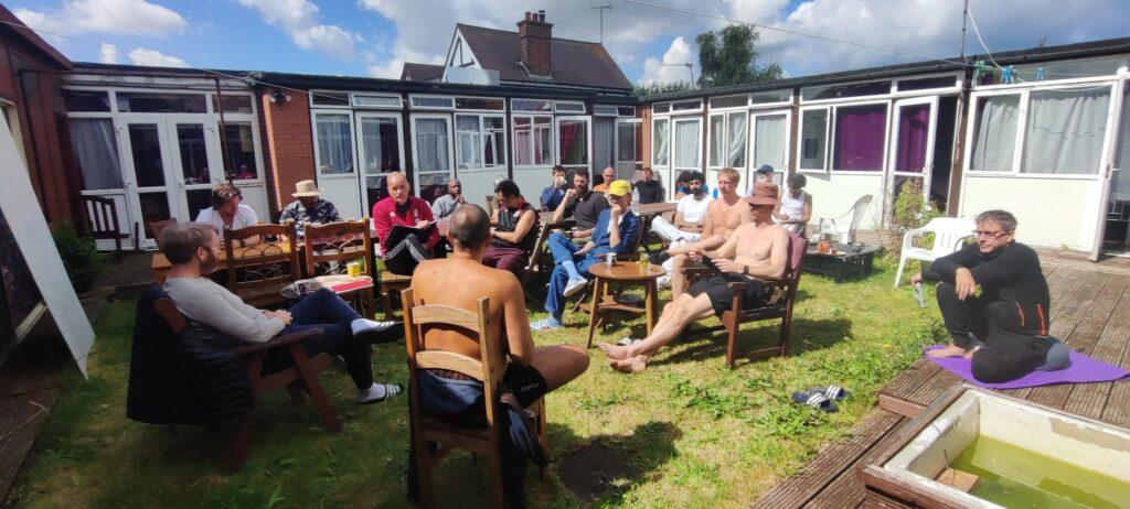 sunbathing and study in the court yard