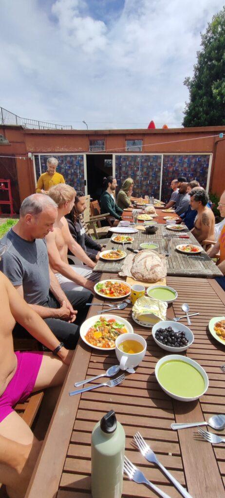 Large group lunch in the court yard
